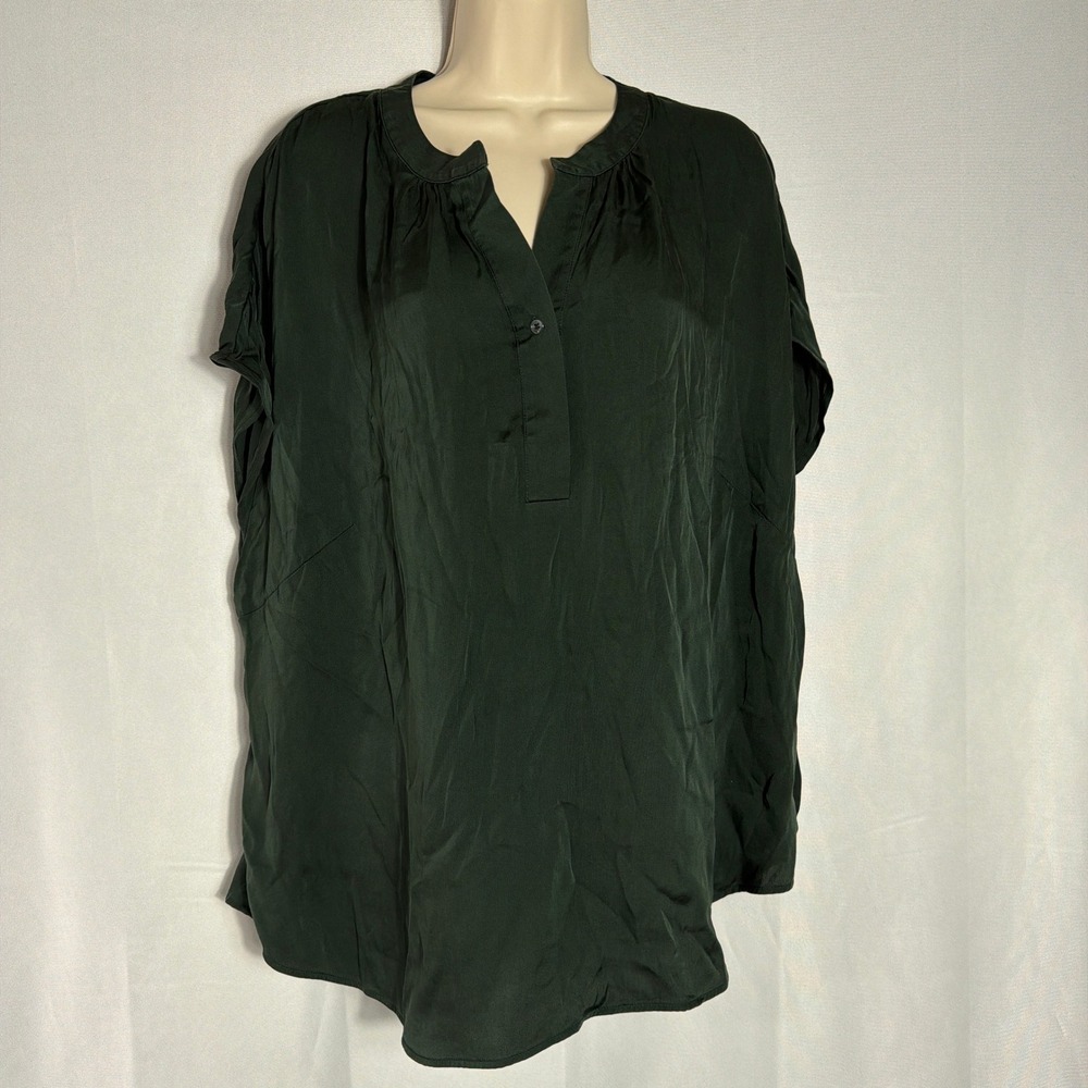 Quince Blouse Washable Stretch Silk Dolman Sleeve 2X Forest Green Women